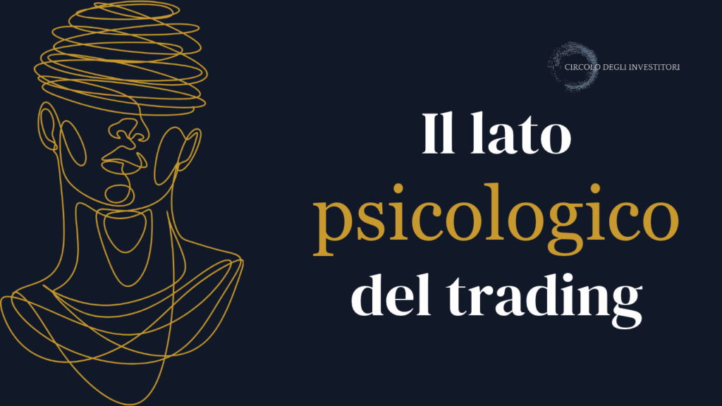 Il lato psicologico del trading: come entrare davvero “nella zona” Immagine di un uomo pensieroso stilizzato su sfondo blu navy con scritta Il lato pricologico del Trading
