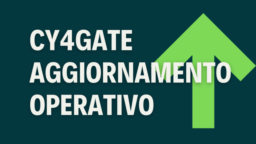 CY4 sempre più su Sfondo verde con freccia in su e testo bianco con titolo su azione CY4Gate