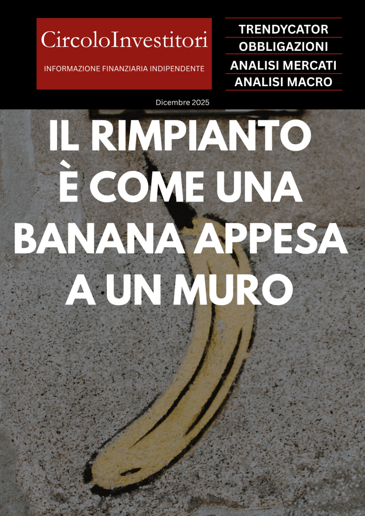 Copertina del magazine di dicembre 2025. Rappresenta una banana appesa a un muro con testo bianco.