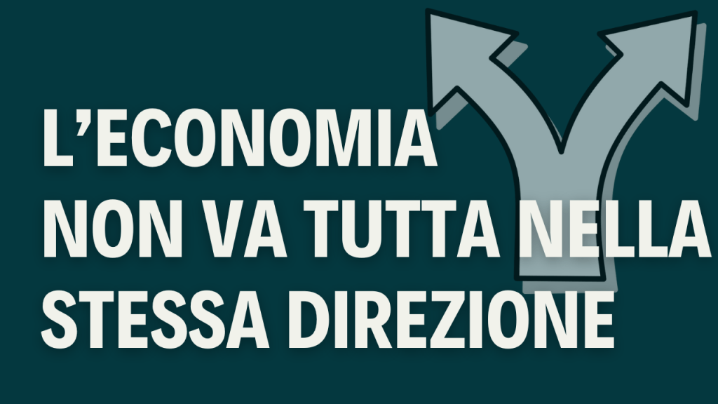 immagine a sfondo verde con due frecce divergenti e testo bianco che esalta l'economia divergente
