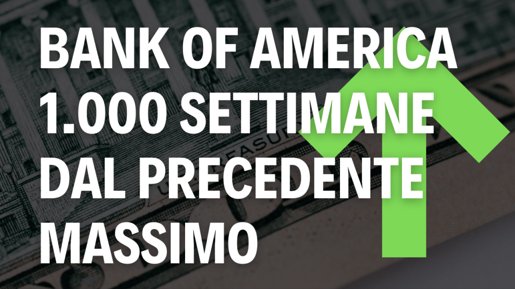 Immagine di un dollaro nello sfondo con una freccia verde verso l'alto e un testo bianco in primo piano.