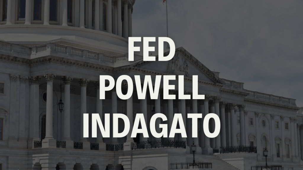 Immagine da fuori della Federal reserve con scritta bianca al centro