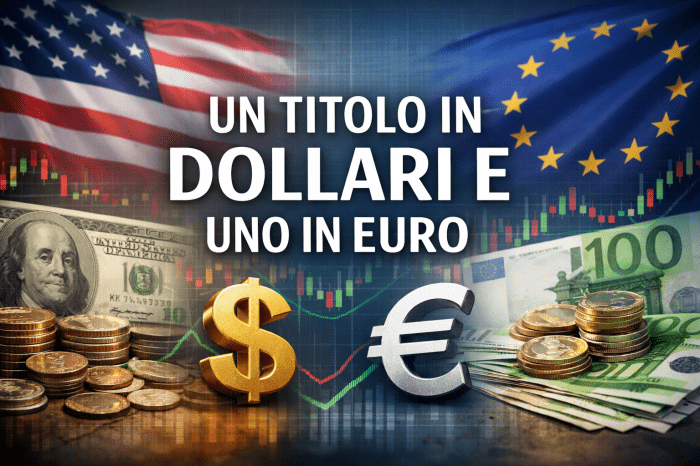 Portafoglio a Ritorno Assoluto: due nuovi ingressi Copertina con grafici finanziari sullo sfondo e simboli di dollaro ed euro che rappresentano investimenti obbligazionari in valuta statunitense e in area euro.