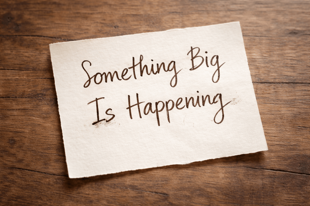 AI e lavoro: il post di Matt Shumer che agita Wall Street Post-it beige appoggiato su un tavolo in legno con la scritta a mano “Something Big Is Happening”.