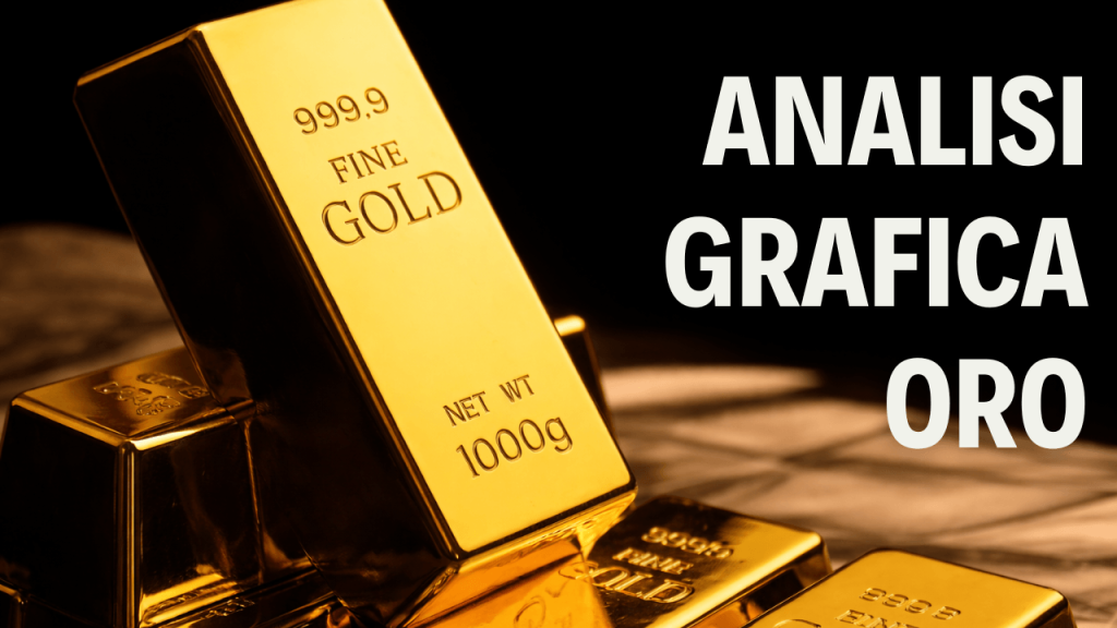 Oro: pressione ribassista solo nel breve Lingotto d'oro in piedi su sfondo nero con scritta bianca: Analisi Grafica Oro