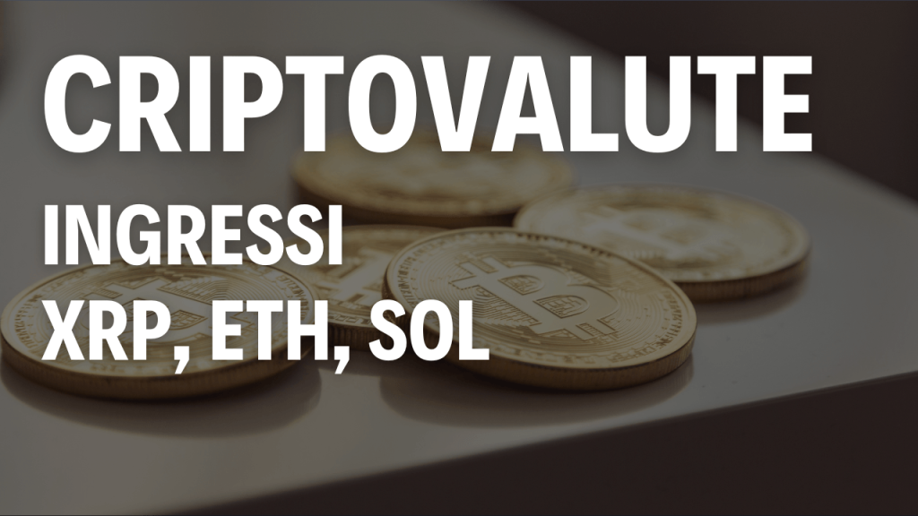 Immagine di monete Bitcoin su un tavolo e scritta "Criptovalure ingressi 2026"