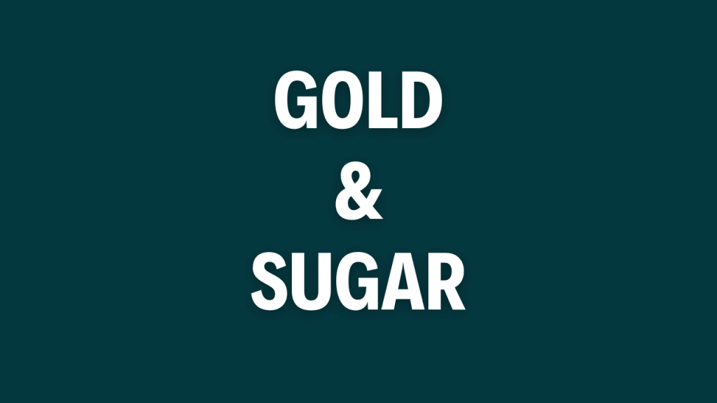 Analisi Zucchero e Gold Sfondo verde scuro con scritta bianca Gond & Sugar