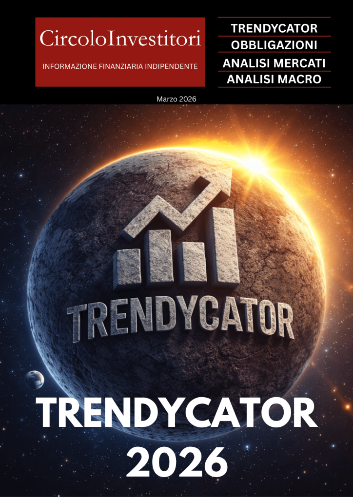 Copertina del Magazine di marzo 2026 del Circolo degli Investitori. Rappresenta la nascita di una nuova era per il Trendycator con il sole che sorge dietro un mondo fatto di Trendycator