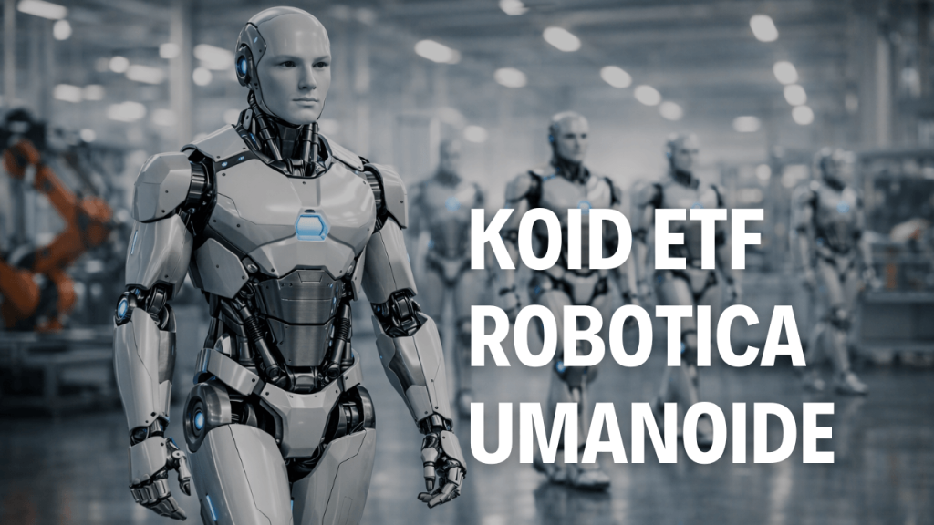 KOID: l’ETF sulla robotica umanoide e sull’AI fisica Robot umanoidi in un ambiente industriale moderno, con un robot in primo piano e altri sullo sfondo, per rappresentare l’ETF KOID sulla robotica umanoide.