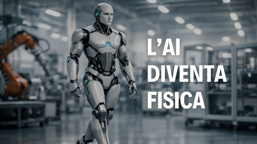 Robotica umanoide, la nuova frontiera fisica dell’intelligenza artificiale Robot umanoide in una fabbrica tecnologica, simbolo della robotica umanoide e dell’intelligenza artificiale applicata al mondo fisico.