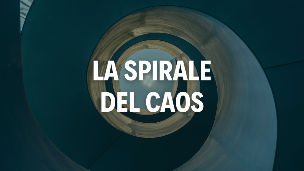 Immagine di una spirale come sfondo con scritta bianca "La spirale del Caos"