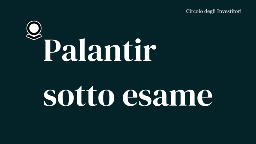 Sfondo verde con logo Palantir e testo Palantir sotto esame