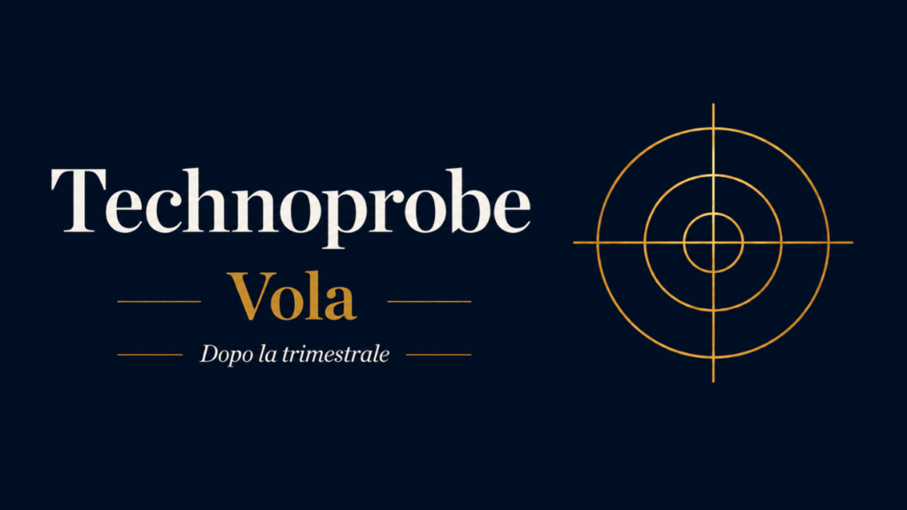 Technoprobe dopo la trimestrale: rally del titolo, guidance 2026 e gestione della posizione immagine a sfondo blu notte con grande target color oro e la scritta Technoprobe vola dopo la trimestrale
