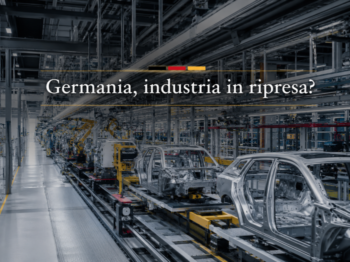 Produzione industriale in Germania, maggio sopra le attese ma la ripresa resta da confermare. Interno di un impianto industriale moderno con linee produttive ordinate e richiamo visivo discreto alla Germania