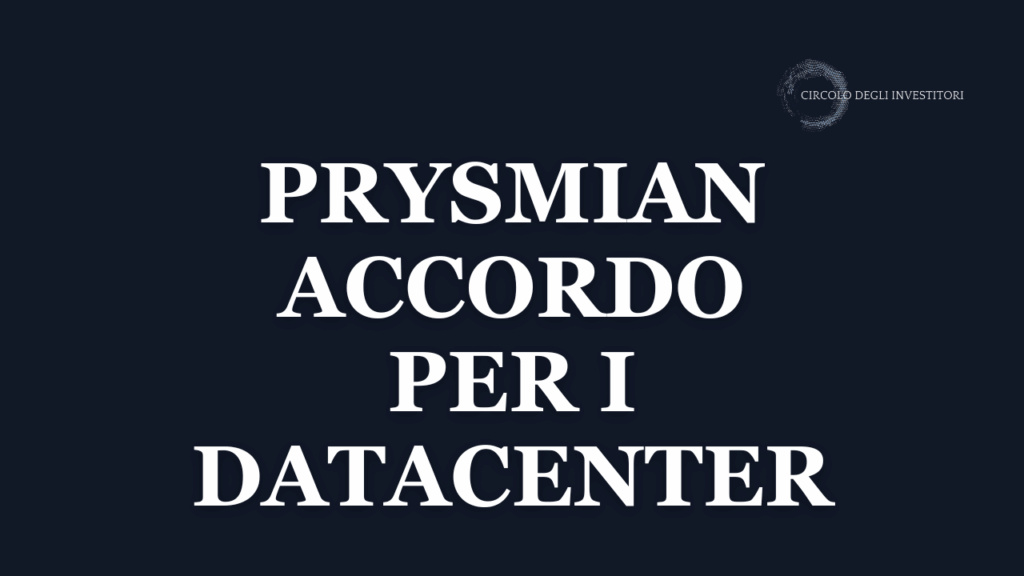 Prysmian, maxi contratto da 5,5 miliardi con Molex Immagine di copertina con sfondo navy piatto e scritta bianca Prysmian accordo per i datacenter