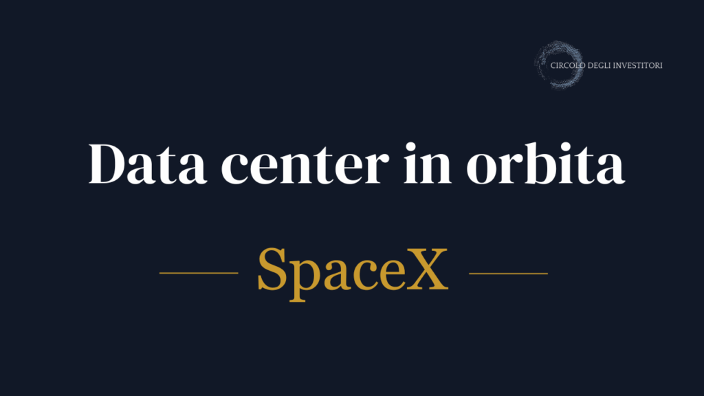 Immagine di copertina con sfondo navy del circolo degli Investitori e titoli Datacenter in orbita grazie a SpaceX