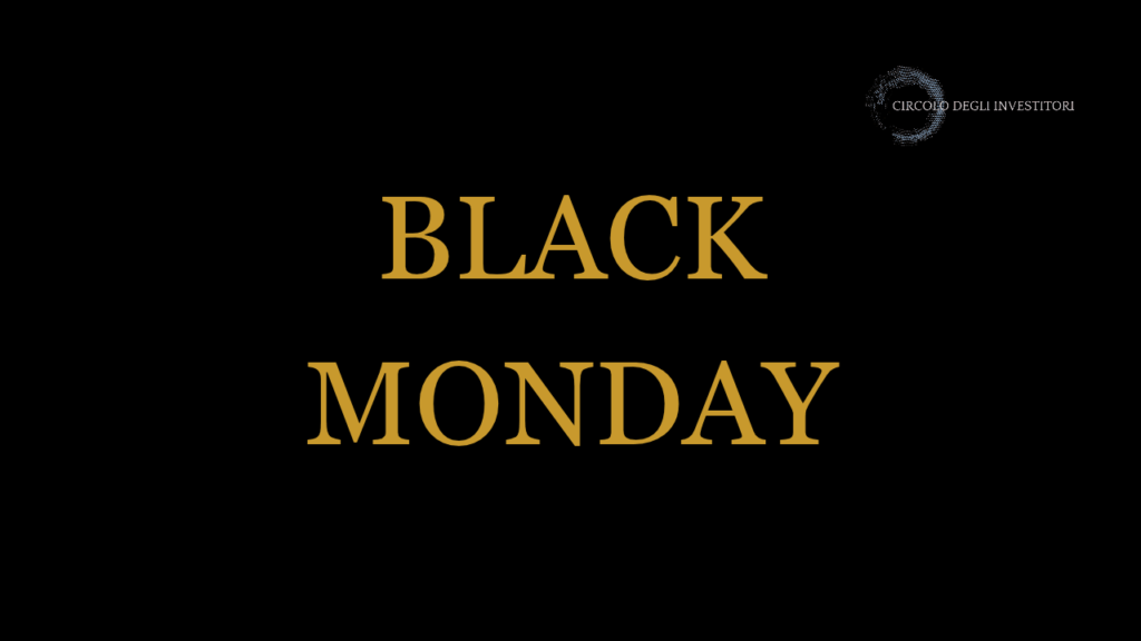 Black Monday 1987: le cinque analogie con il 2026 Copertina nera con testo: BLACK MONDAY