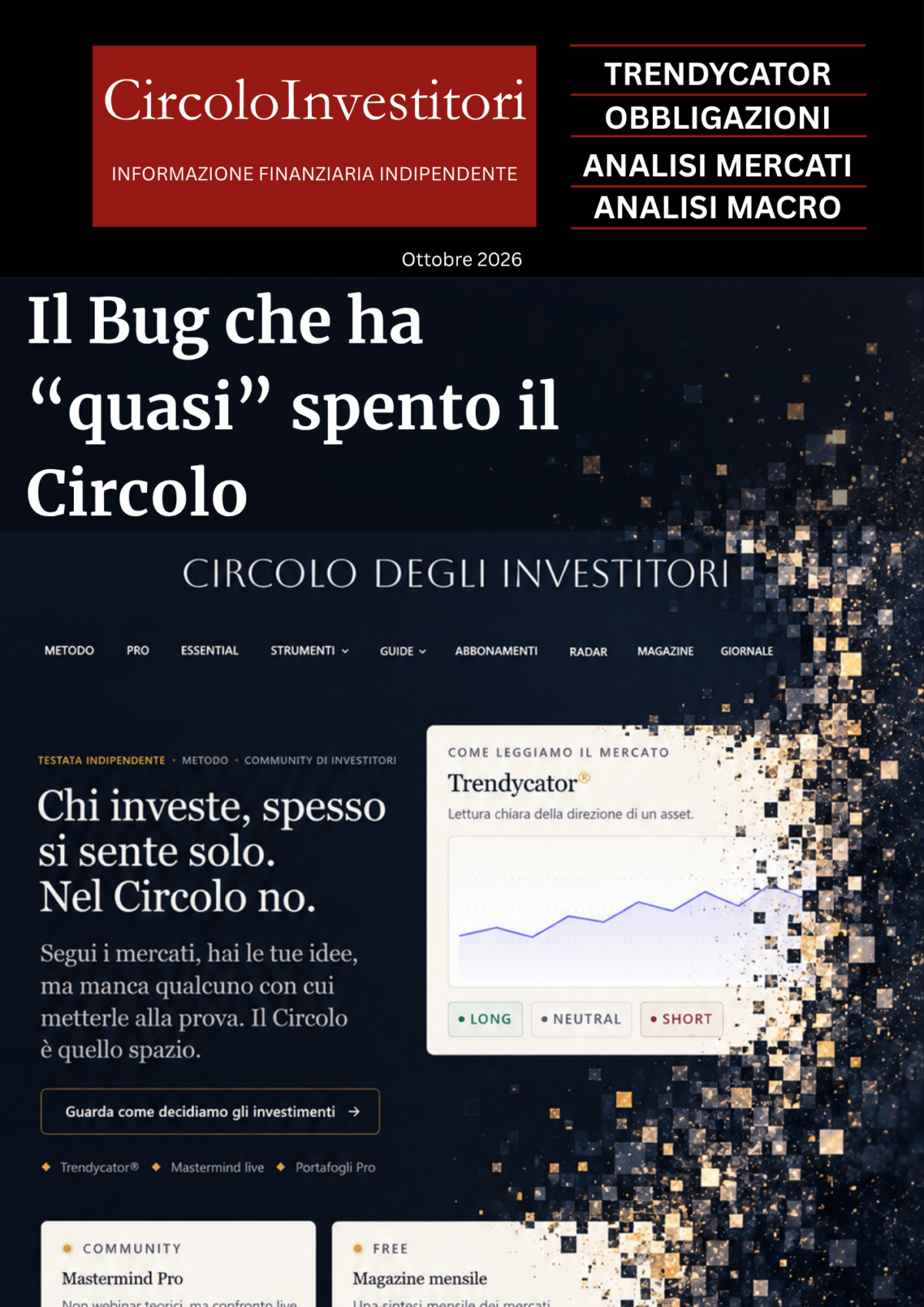 Copertina del magazine di ottobre 2026 nel quale si vede il nostro sito che svanisce sulla destra con la scritta "Il Bug che ha "quasi" spento il Circolo"