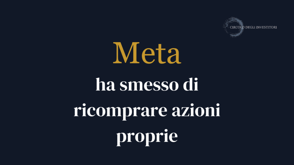 copertina blu navy con testo "Meta ha smesso di ricomprare azioni proprie"
